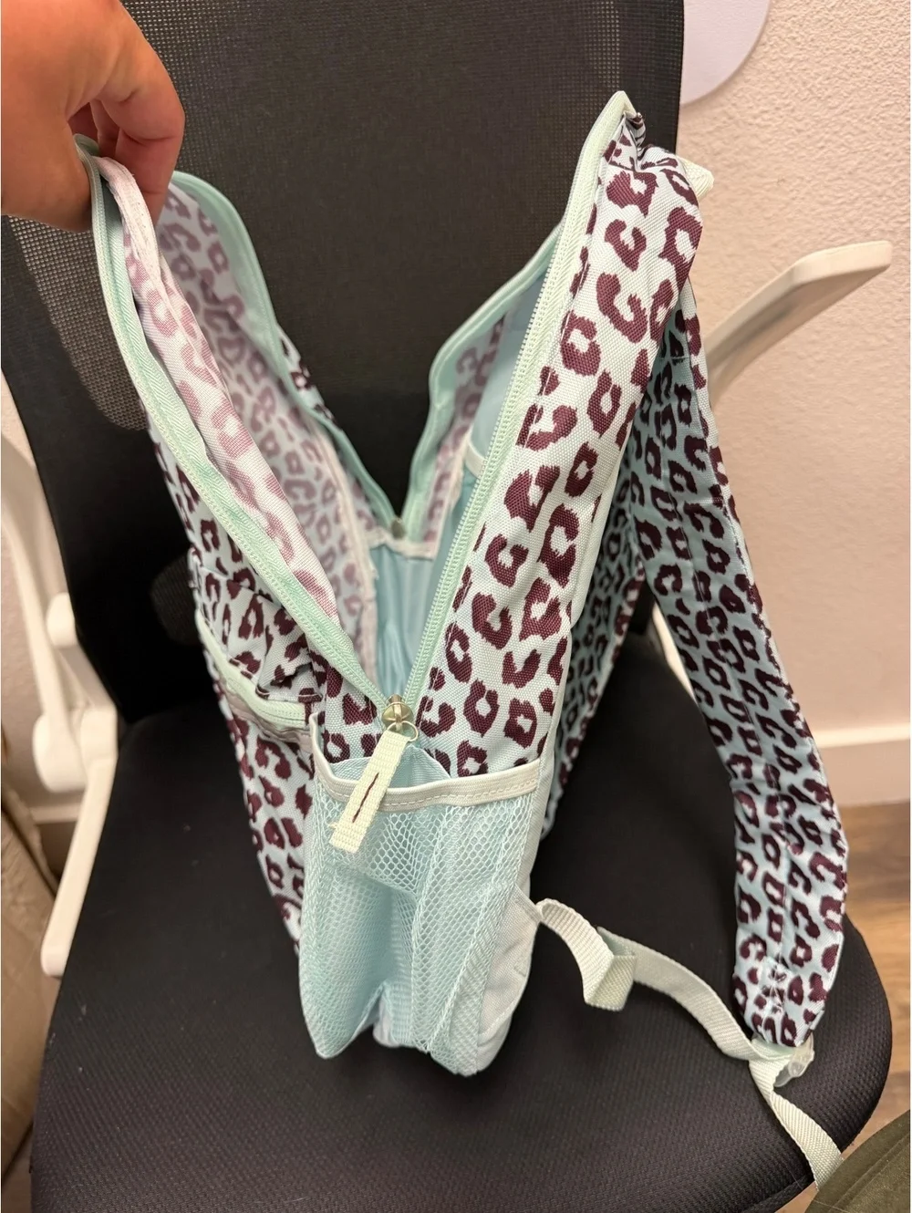 Leopard Print Laptop Backpack 15 Inch Light Blue Mint Animal Print School Bag